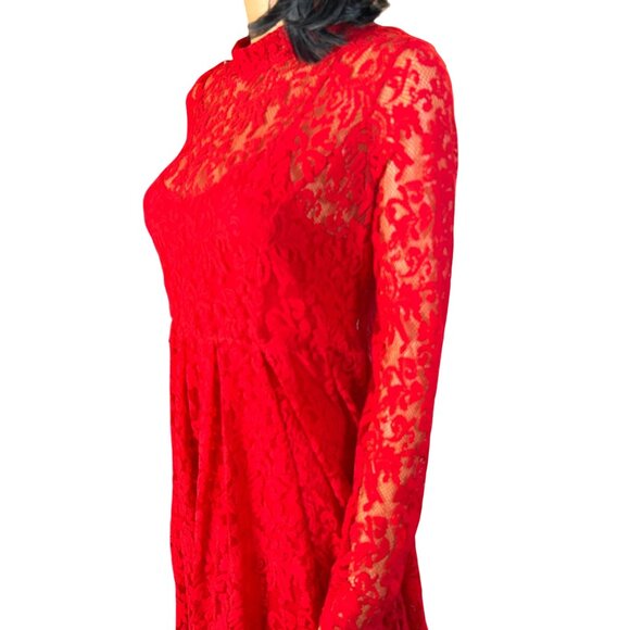 Free People Women Layered Lace Babydoll Dress Red Small Fairycore Romantic Boho - Picture 4 of 13